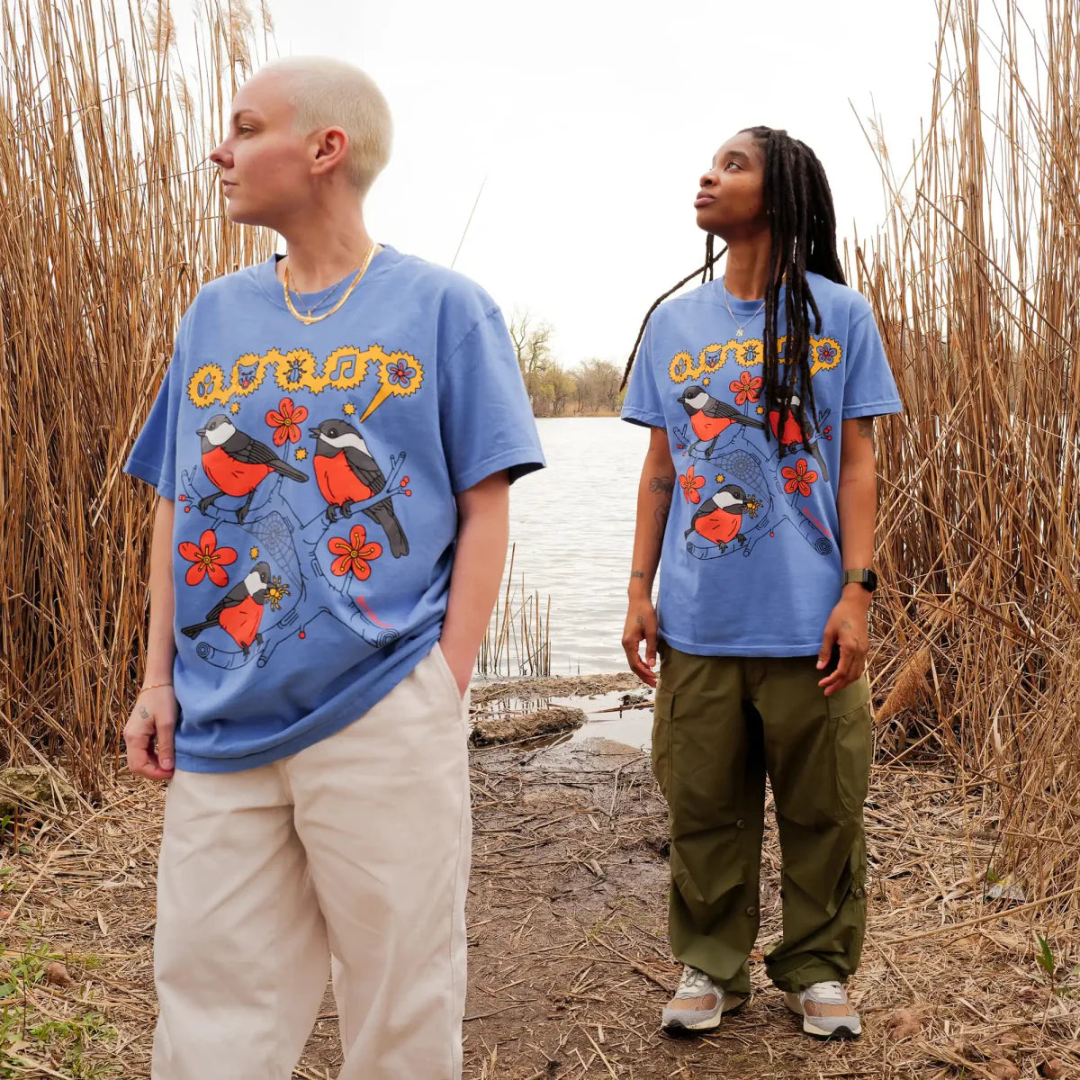 Cotton Graphic T-Shirt - Chickadee Tee - Birdwatching Forest Bird Nature Style
