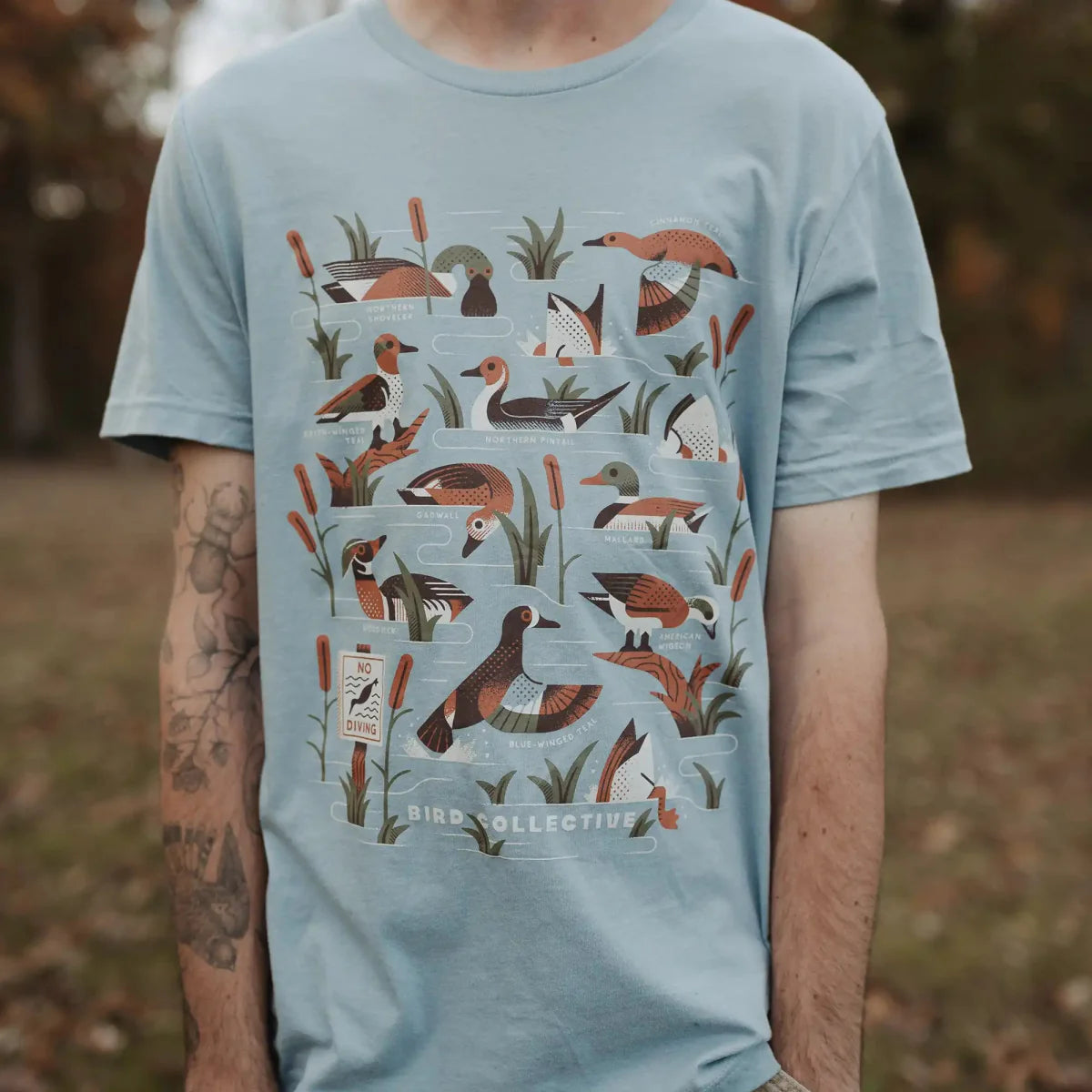 Lightweight Cotton T-Shirt - Dabbling Ducks Tee - Waterfowl Birdwatching Nature Style