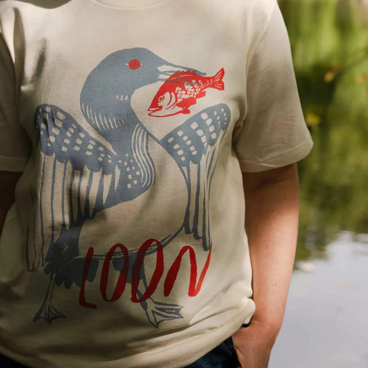 Lightweight Cotton T-Shirt - Loon Graphic Tee - Birdwatching Waterbird Nature Style