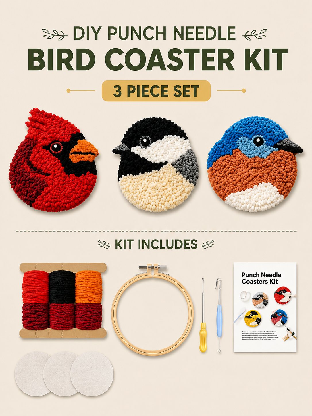 🔥LAST DAY 49% OFF - 🧵Beginner-Friendly🐦DIY Bird Coasters Punch Needle Kit