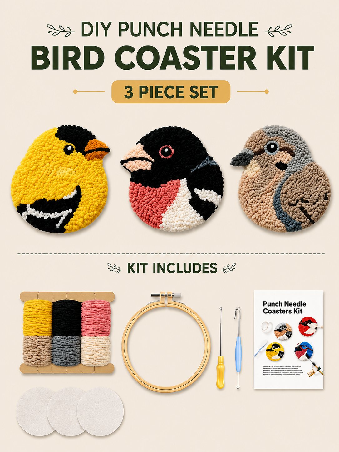 🔥LAST DAY 49% OFF - 🧵Beginner-Friendly🐦DIY Bird Coasters Punch Needle Kit