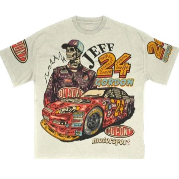 Retro Eye Letter Print Unisex Cotton Graphic Tees - Y2K Style