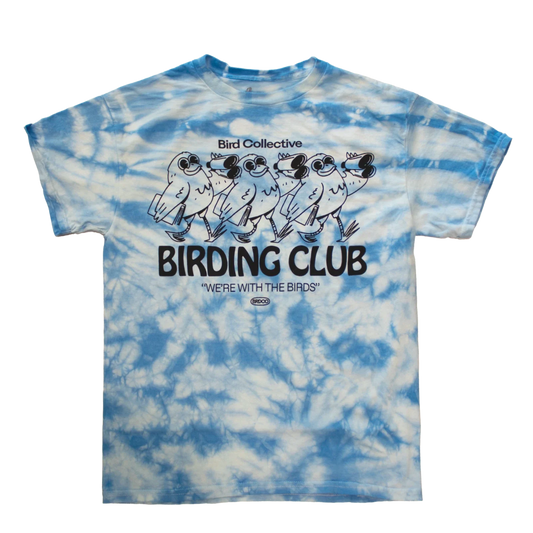 Premium Cotton Tie Dye T-Shirt - Birding Club Graphic Tee - Outdoor Nature & Vintage Style