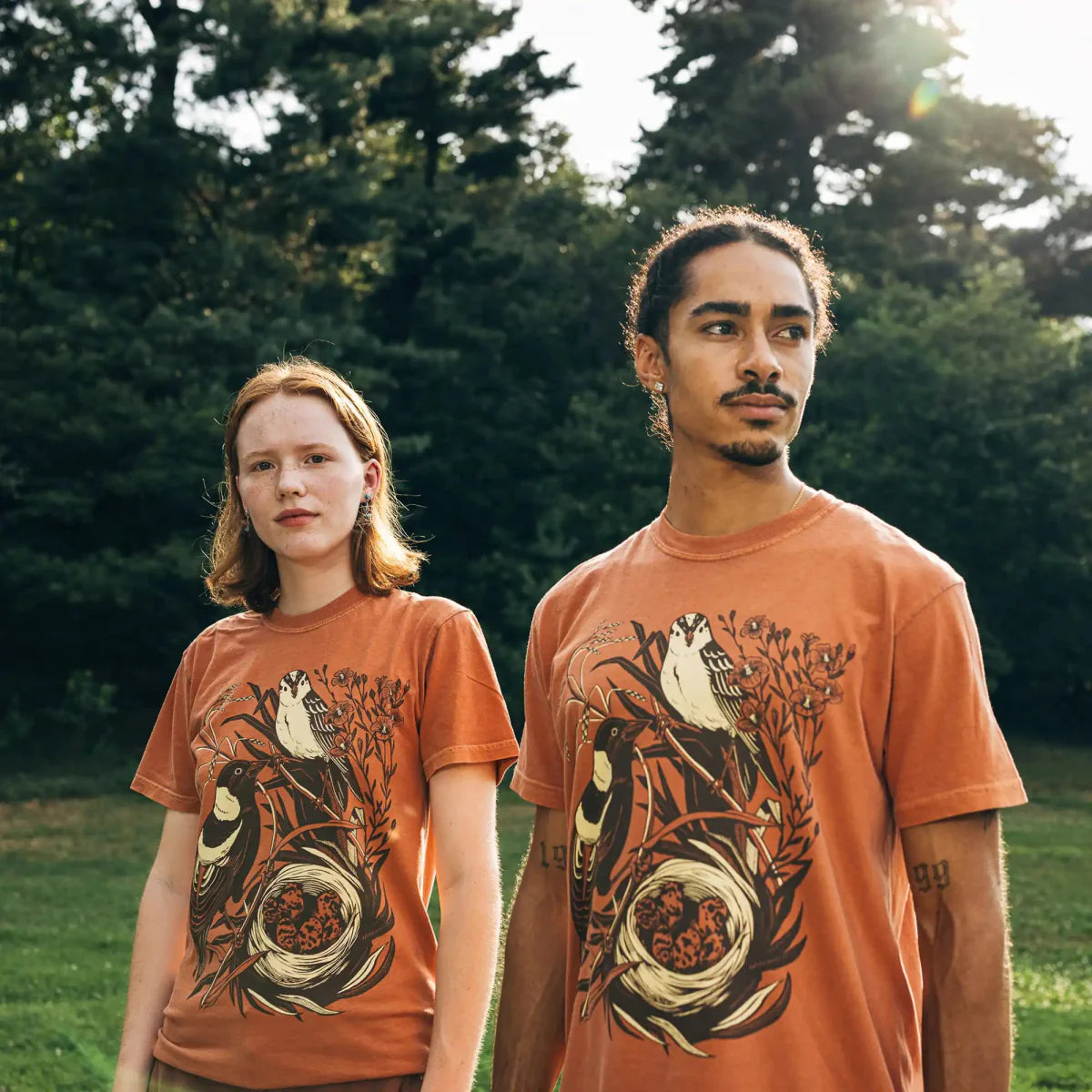 Cotton Graphic T-Shirt - Bobolink Tee - Birdwatching Grassland Nature Style