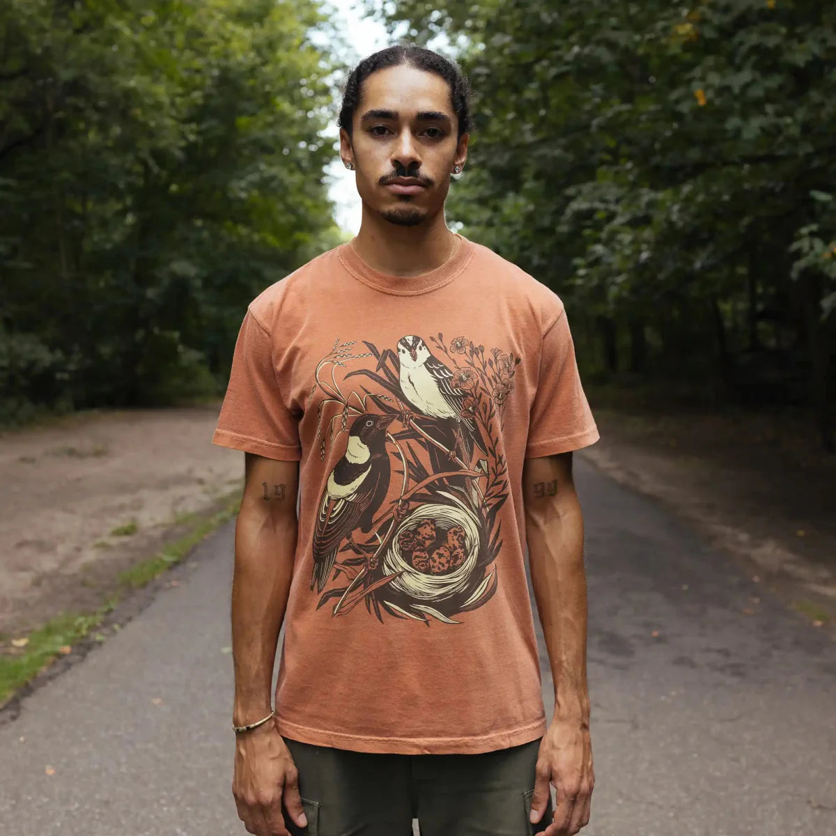 Cotton Graphic T-Shirt - Bobolink Tee - Birdwatching Grassland Nature Style