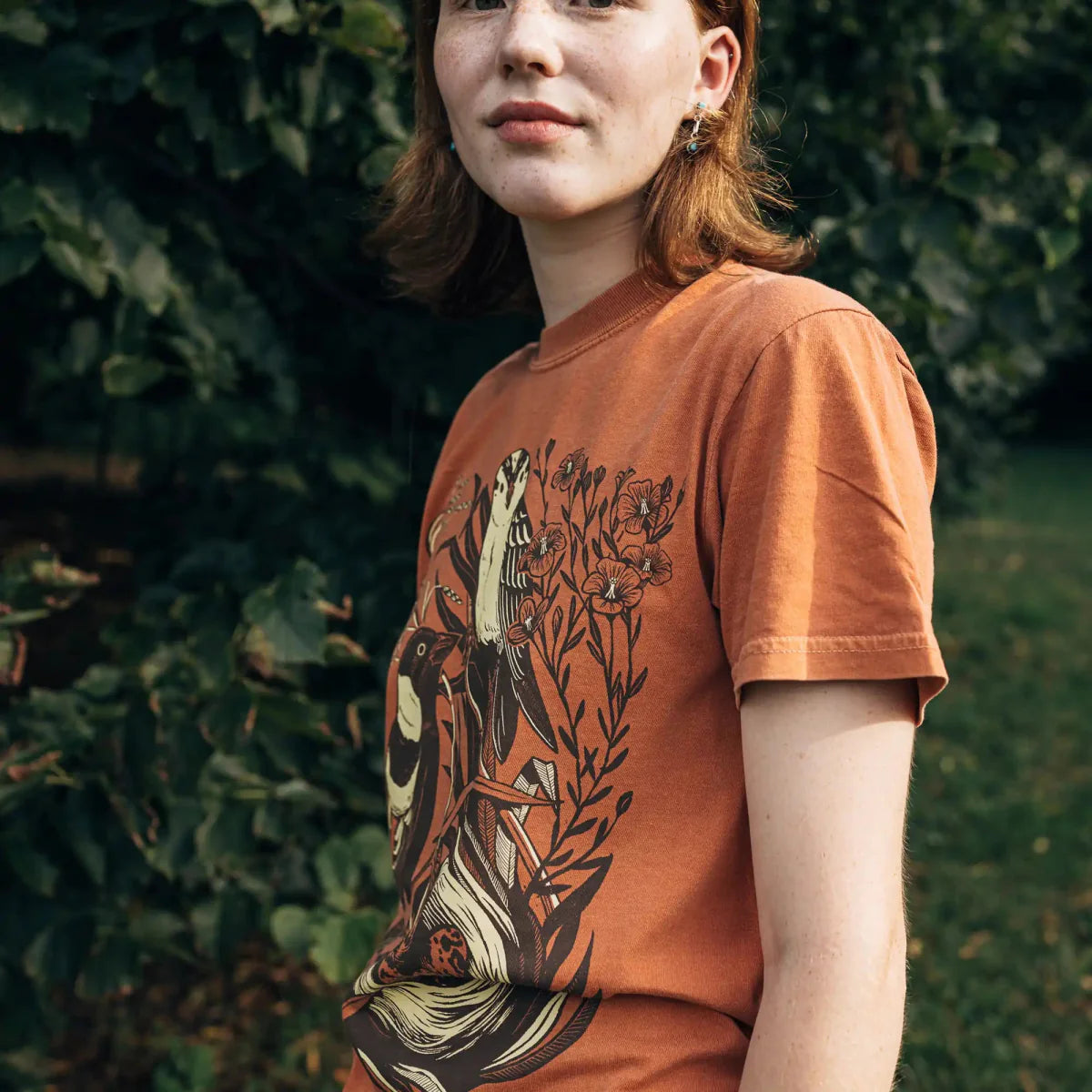 Cotton Graphic T-Shirt - Bobolink Tee - Birdwatching Grassland Nature Style
