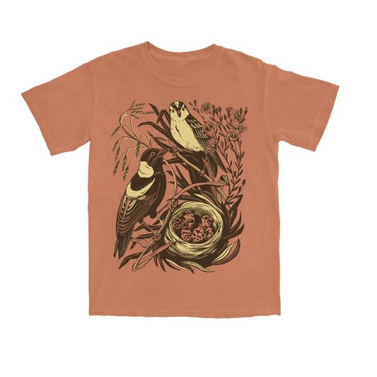 Cotton Graphic T-Shirt - Bobolink Tee - Birdwatching Grassland Nature Style