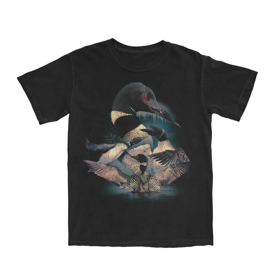 Cotton Graphic T-Shirt - Common Loon Lake Tee - Birdwatching Waterbird Nature Style