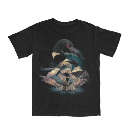 Cotton Graphic T-Shirt - Common Loon Lake Tee - Birdwatching Waterbird Nature Style