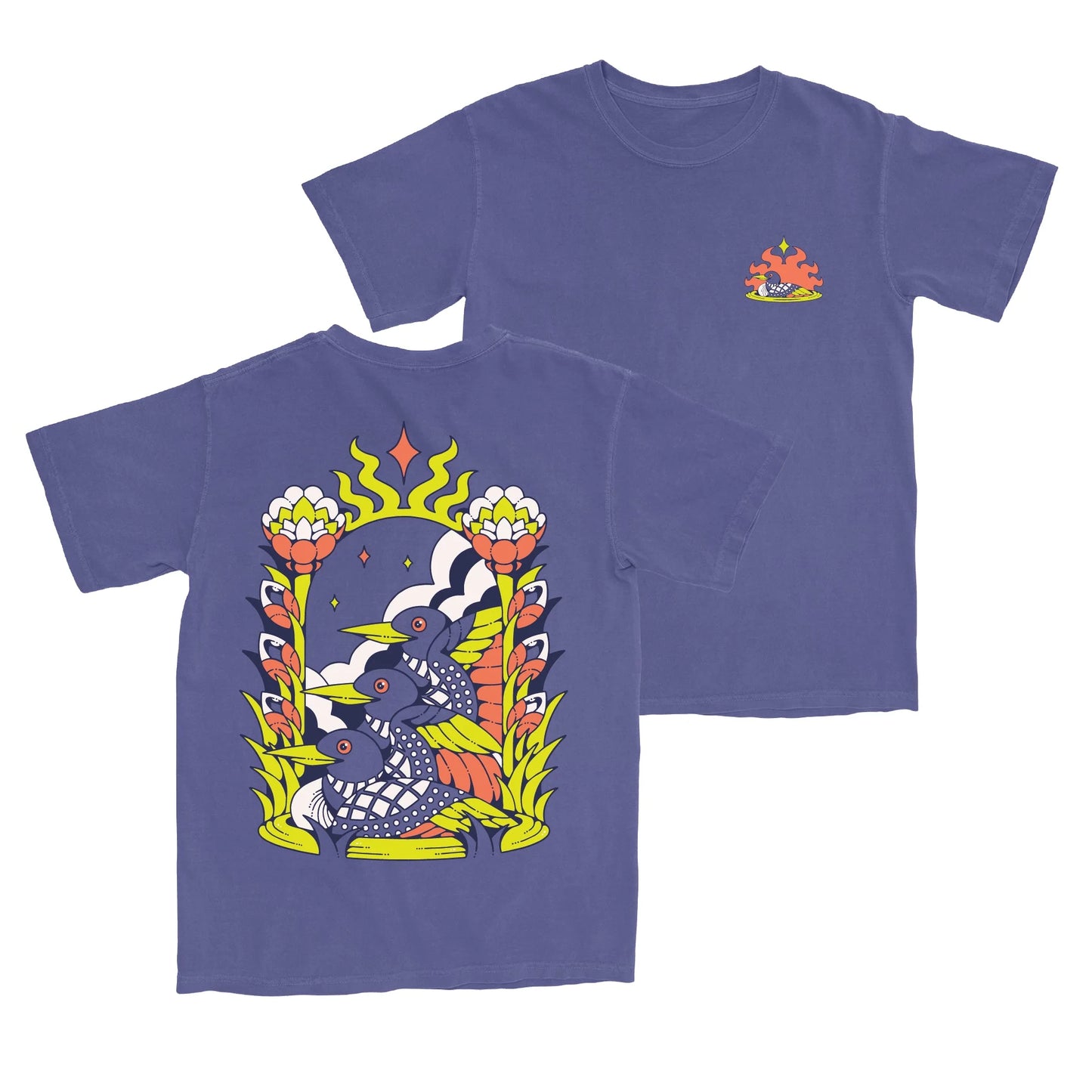 Cotton Graphic T-Shirt - Cosmic Loons Tee - Artistic Birdwatching Nature Aesthetic Style