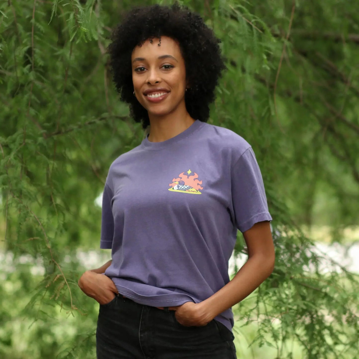 Cotton Graphic T-Shirt - Cosmic Loons Tee - Artistic Birdwatching Nature Aesthetic Style