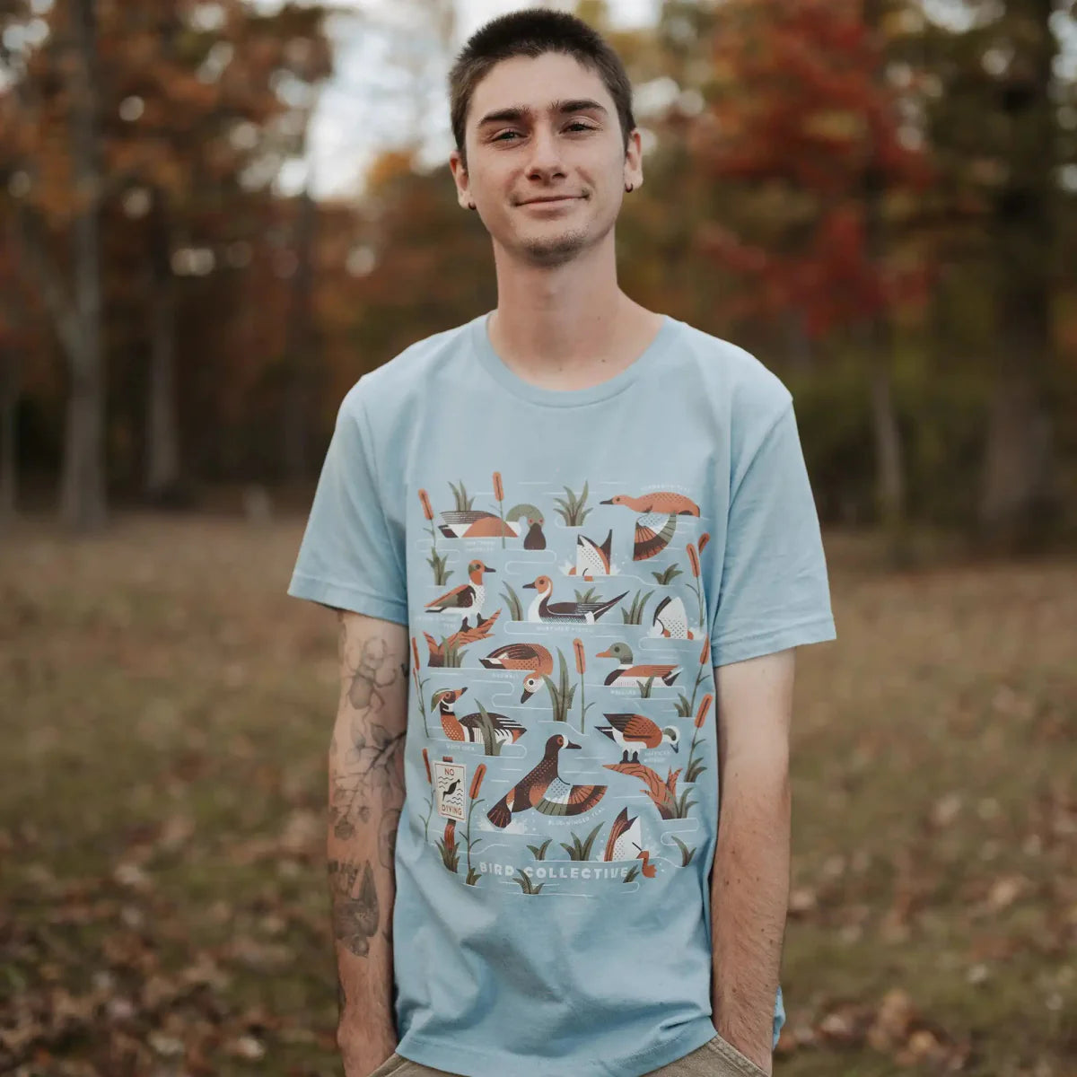 Lightweight Cotton T-Shirt - Dabbling Ducks Tee - Waterfowl Birdwatching Nature Style