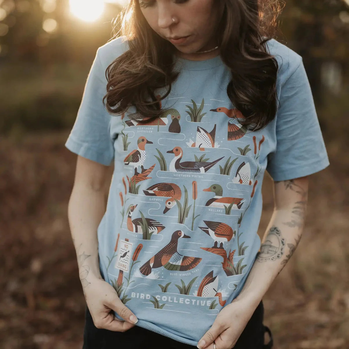 Lightweight Cotton T-Shirt - Dabbling Ducks Tee - Waterfowl Birdwatching Nature Style