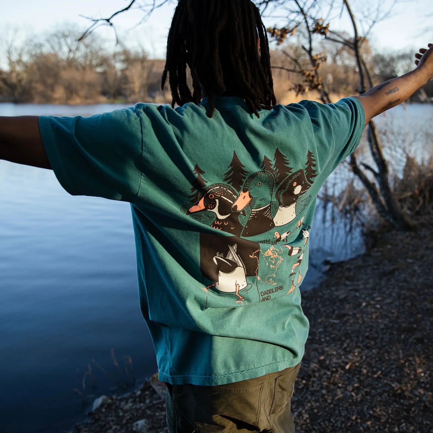 Cotton Graphic T-Shirt - Duck Trio Tee - Waterfowl Birdwatching Nature Style