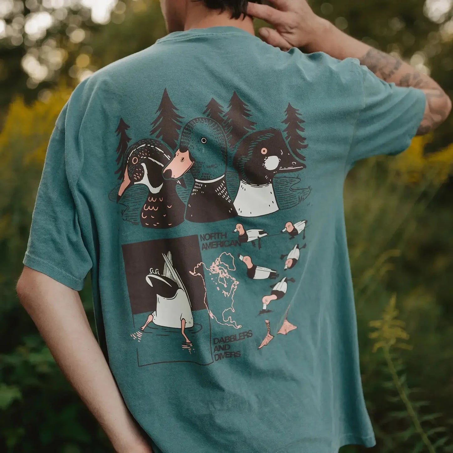 Cotton Graphic T-Shirt - Duck Trio Tee - Waterfowl Birdwatching Nature Style