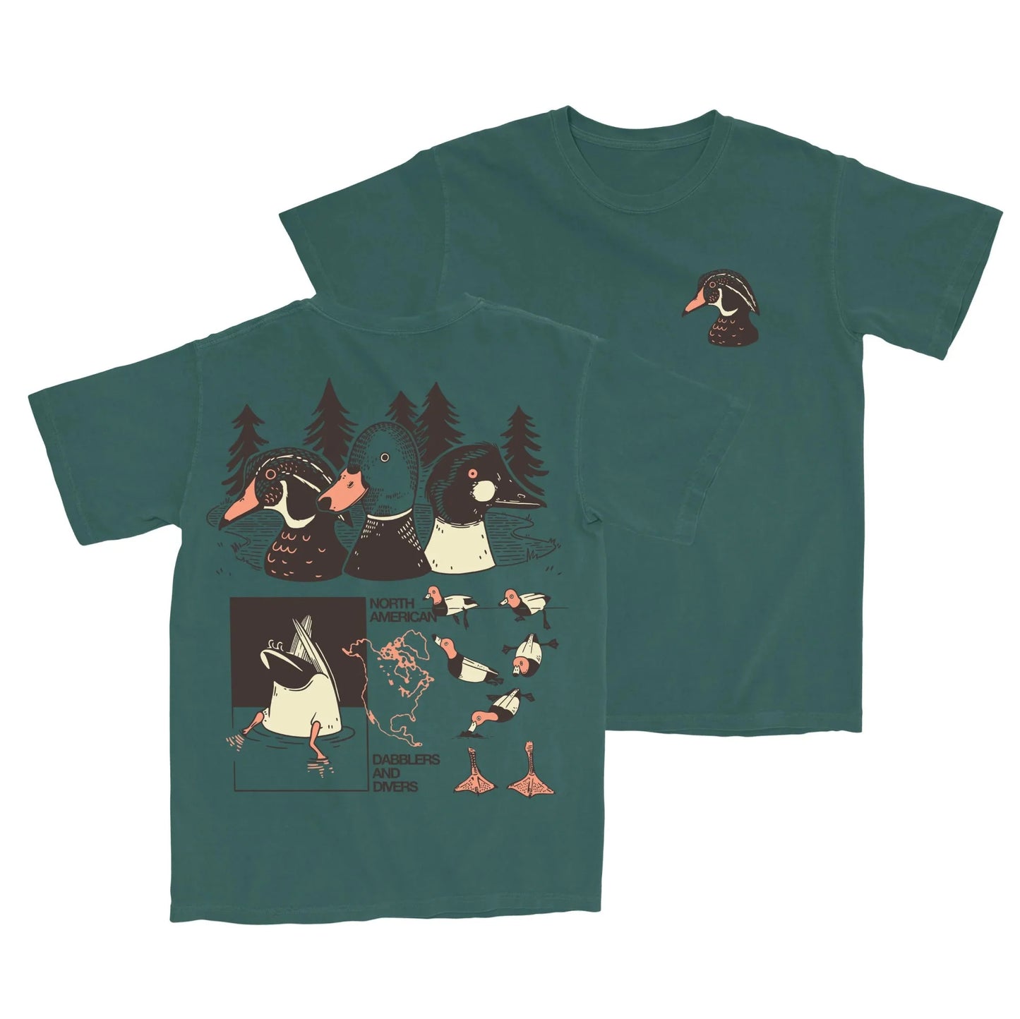 Cotton Graphic T-Shirt - Duck Trio Tee - Waterfowl Birdwatching Nature Style