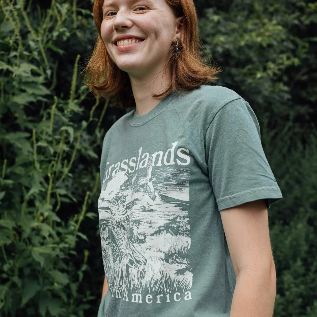 Cotton Graphic T-Shirt - Grasslands Tee - Prairie Ecosystem Nature Style