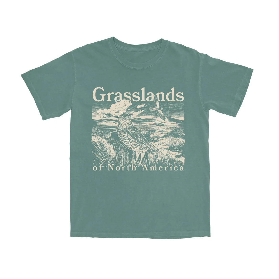 Cotton Graphic T-Shirt - Grasslands Tee - Prairie Ecosystem Nature Style