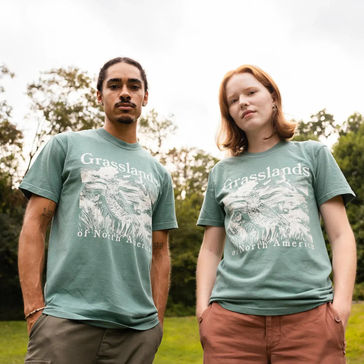 Cotton Graphic T-Shirt - Grasslands Tee - Prairie Ecosystem Nature Style