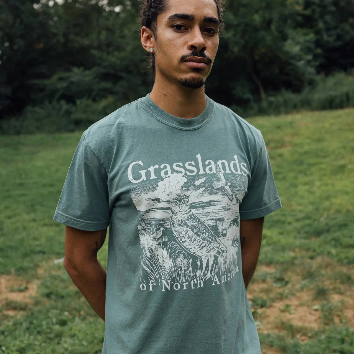 Cotton Graphic T-Shirt - Grasslands Tee - Prairie Ecosystem Nature Style