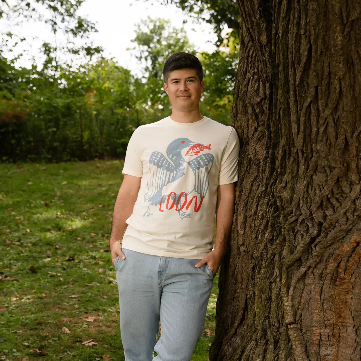 Lightweight Cotton T-Shirt - Loon Graphic Tee - Birdwatching Waterbird Nature Style