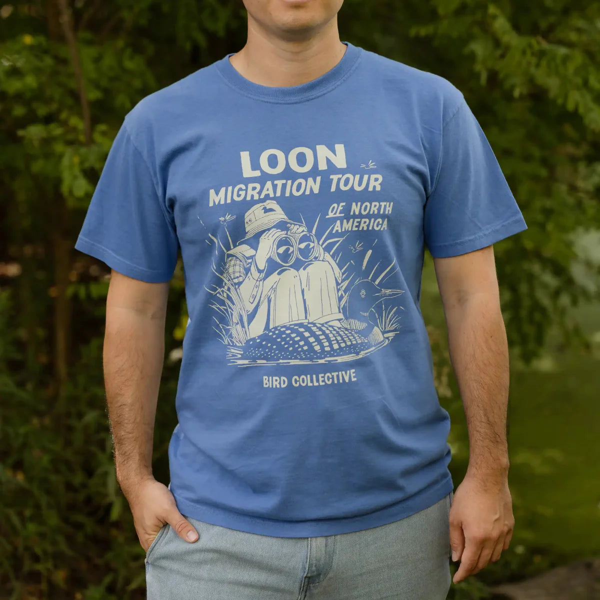 Cotton Graphic T-Shirt - Loon Migration Tee - Birdwatching Waterfowl Nature Style