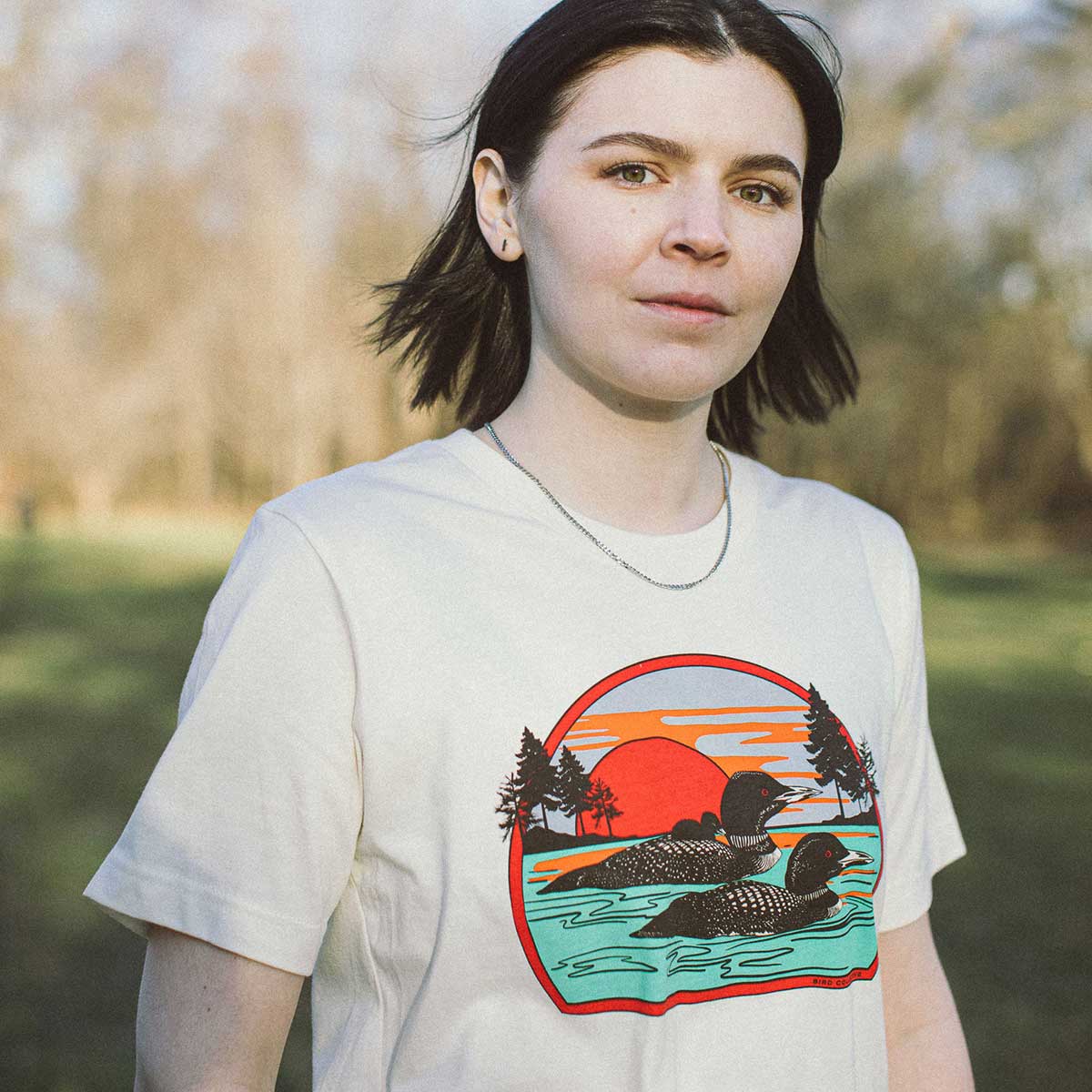 Lightweight Graphic T-Shirt - Retro Common Loon Tee - Birdwatching Nature Lover Style