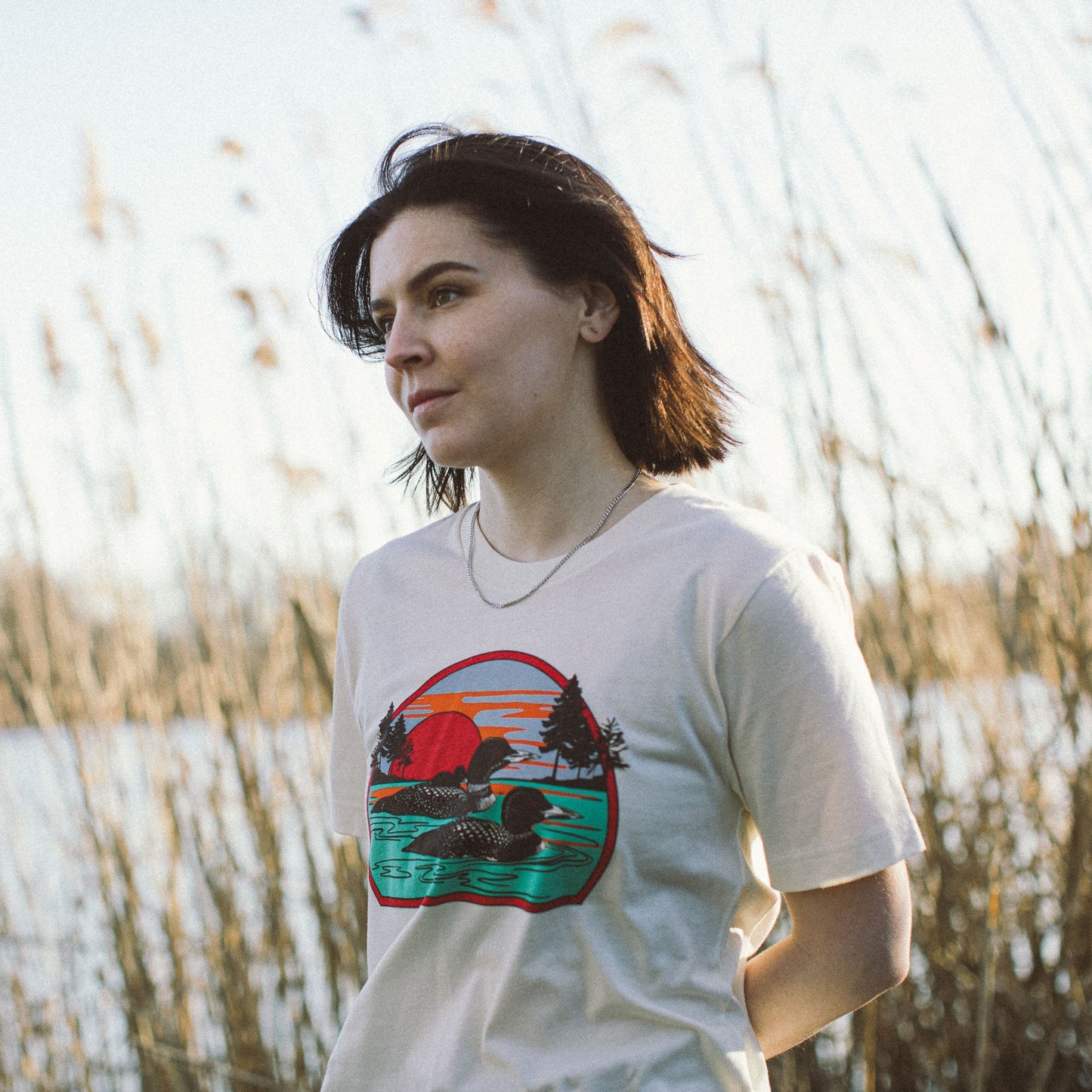 Lightweight Graphic T-Shirt - Retro Common Loon Tee - Birdwatching Nature Lover Style