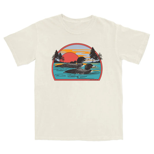 Lightweight Graphic T-Shirt - Retro Common Loon Tee - Birdwatching Nature Lover Style
