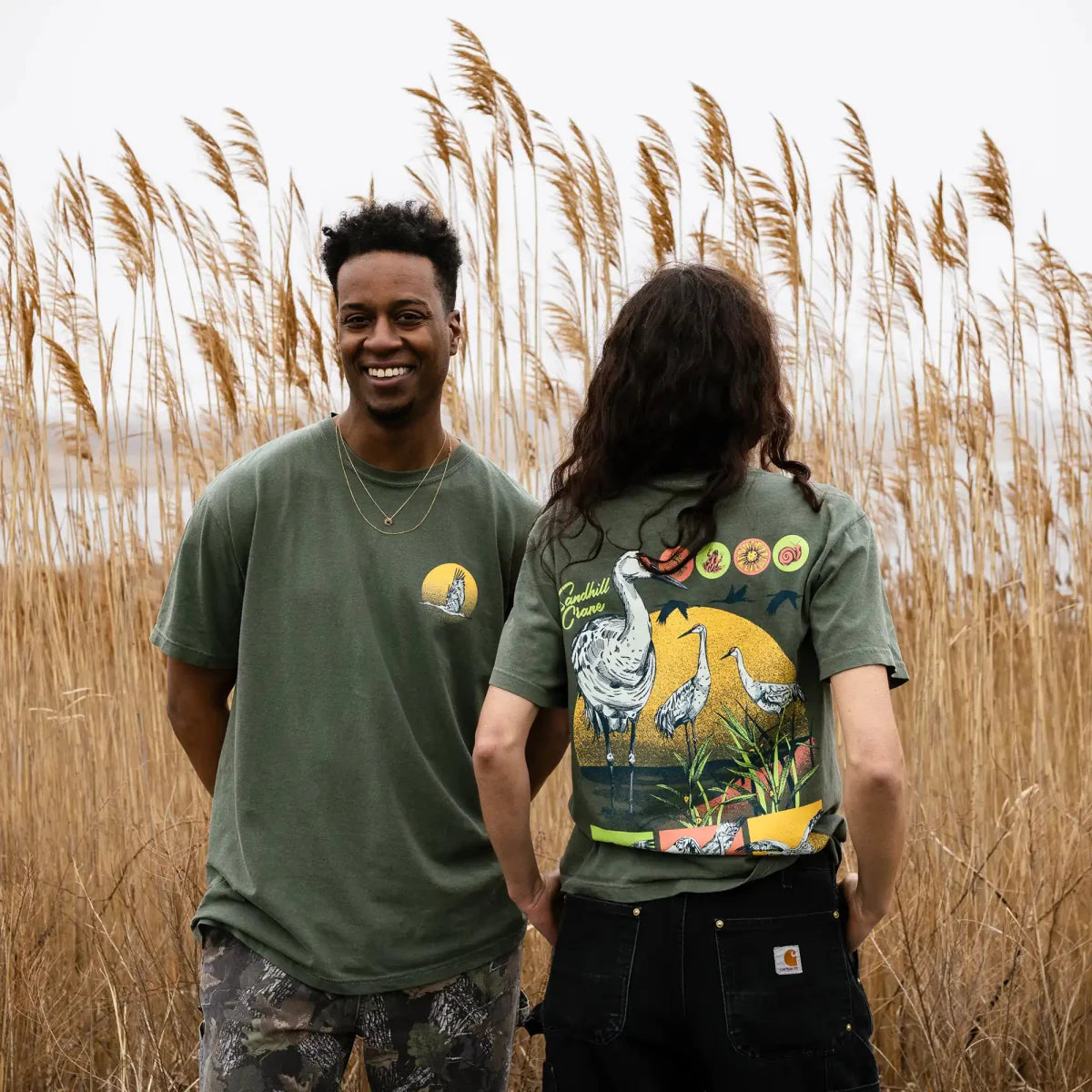 Cotton Graphic T-Shirt - Sandhill Crane Tee - Birdwatching Nature Lover Style