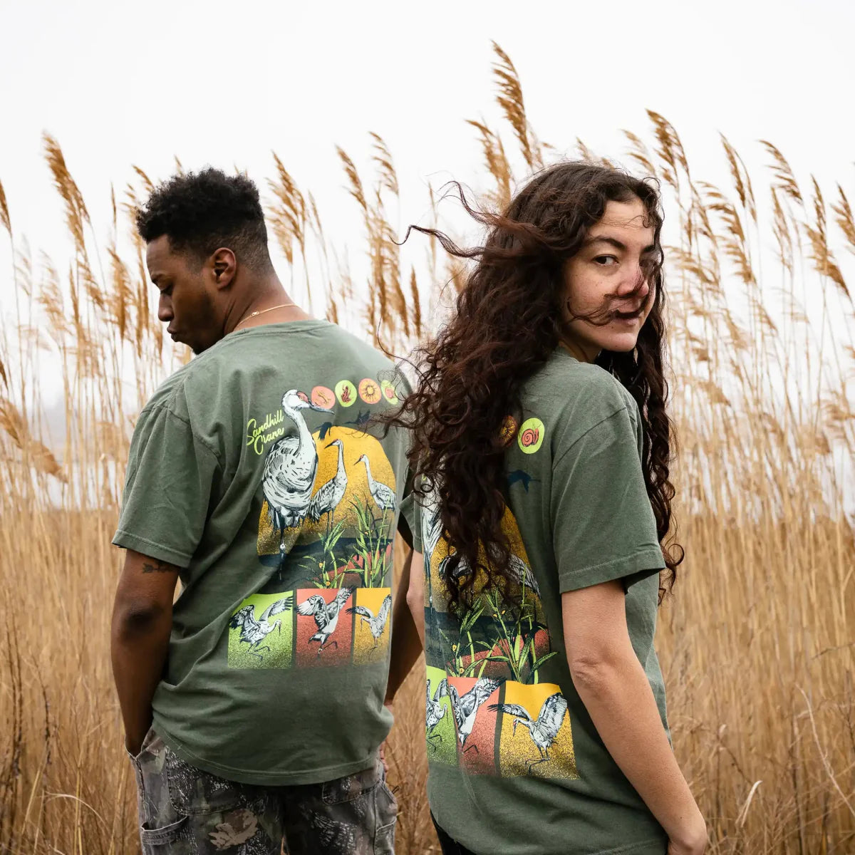 Cotton Graphic T-Shirt - Sandhill Crane Tee - Birdwatching Nature Lover Style