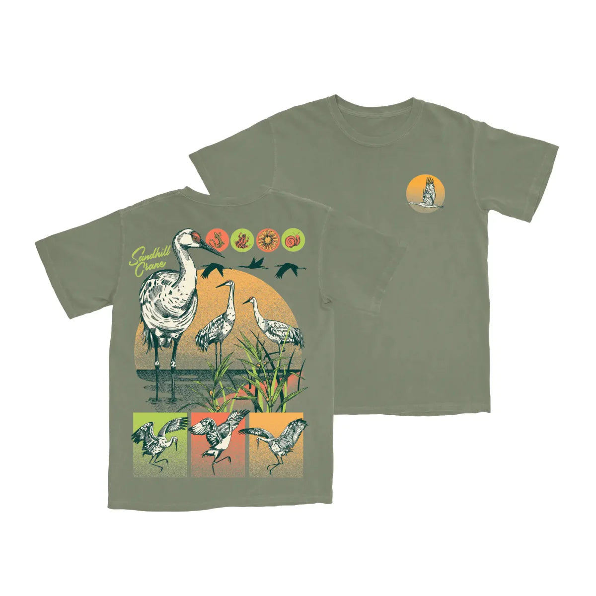 Cotton Graphic T-Shirt - Sandhill Crane Tee - Birdwatching Nature Lover Style