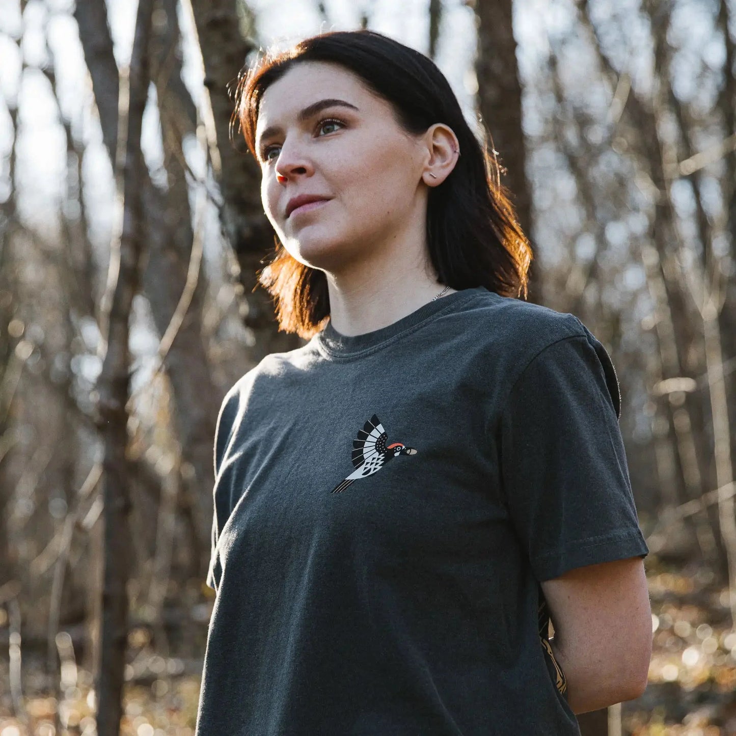 Cotton Graphic T-Shirt - Woodpeckers of North America Tee - Birdwatching Forest Nature Style