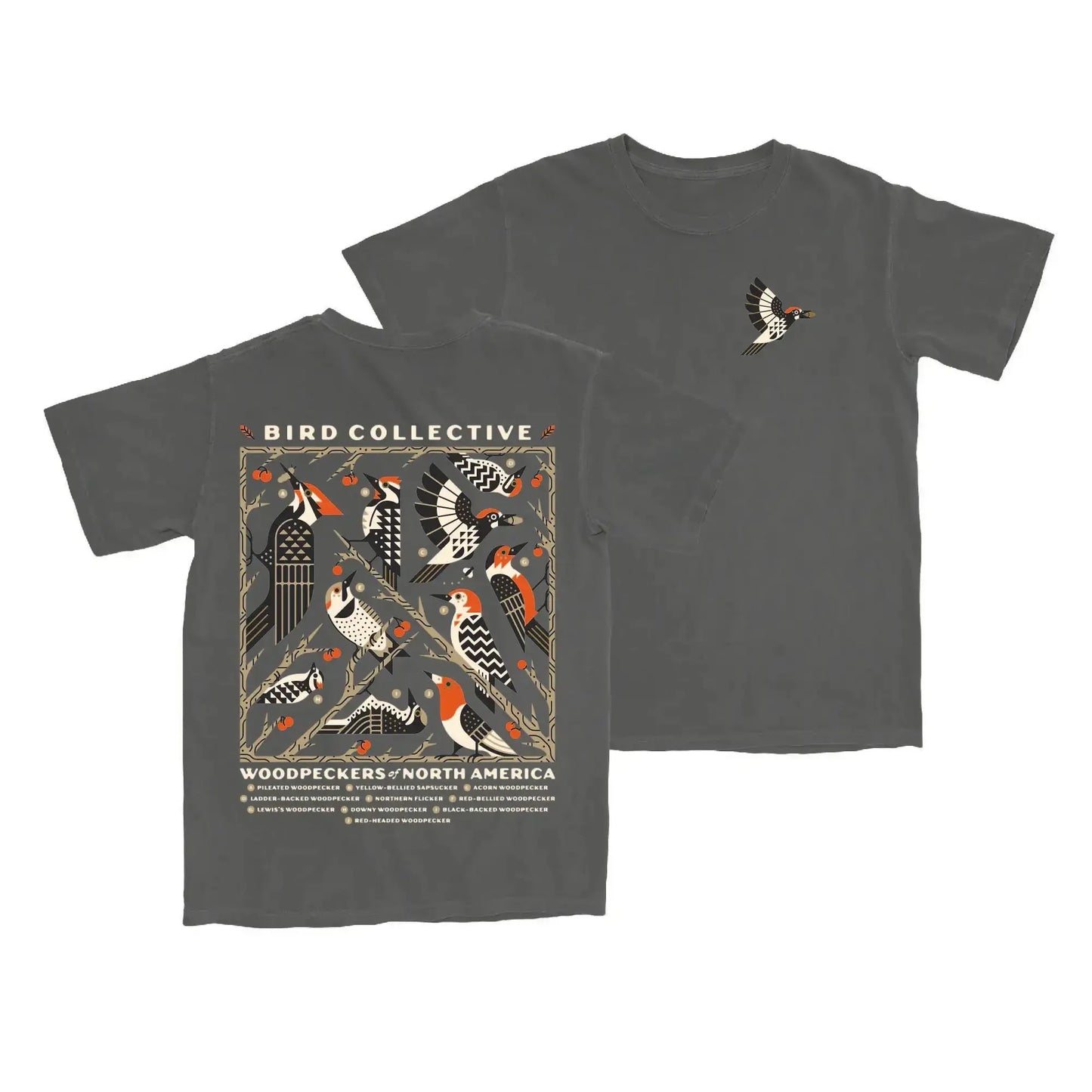 Cotton Graphic T-Shirt - Woodpeckers of North America Tee - Birdwatching Forest Nature Style